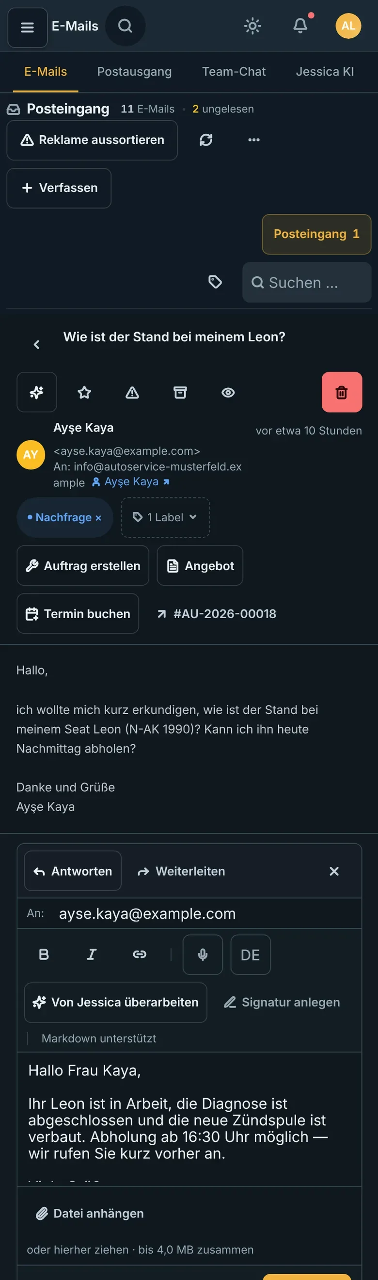E-Mail am Handy: Frage nach dem Stand und die vorbereitete Antwort